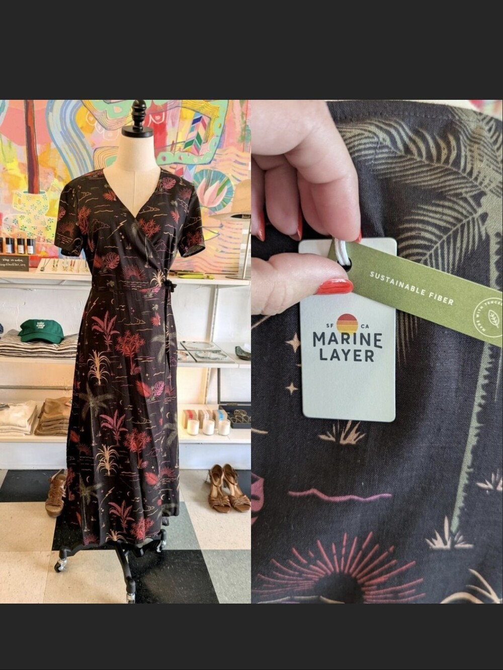 NWT Marine Layer Emlyn Midi Wrap Dress in Beach Wizard Print Size Medium